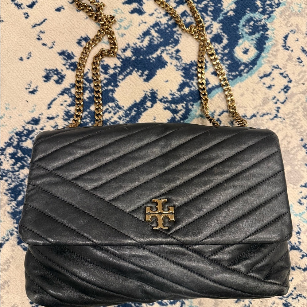 Tory Burch Black Quilted Shoulder Bag with Gold Chain